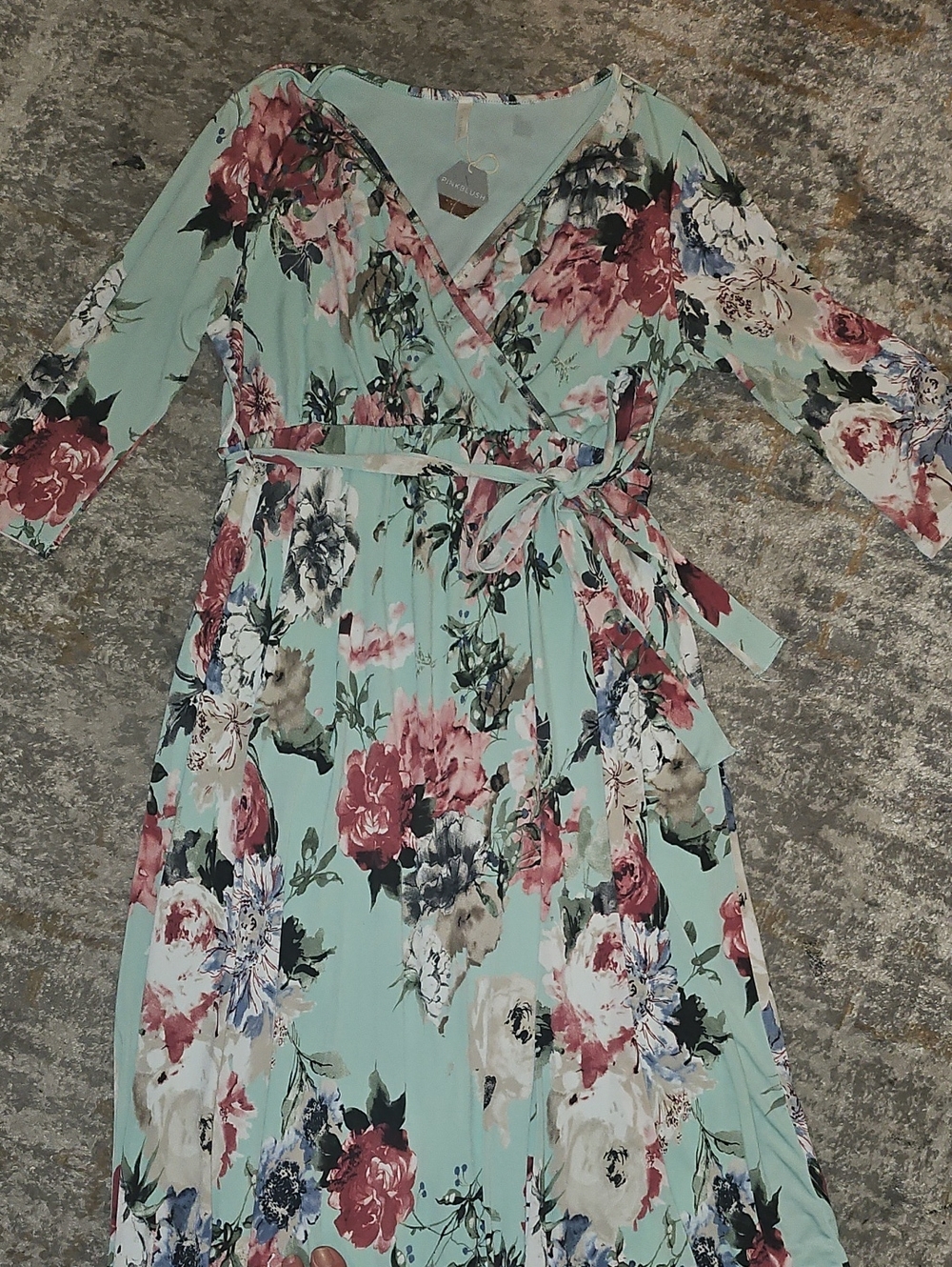 Pinkblush Blue Teal Floral Surplice Bodice Maternity Maxi Dress XL NWT - Picture 3 of 11